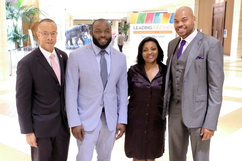 From left: Floyd Mills, Vice President of Diversity, Equity and Inclusion for the Council on Foundations, Charles Johnson, founder of the Charles Johnson Foundation, Christal Jackson, Founder of Head and Heart Philanthropy and Devean George, Founder of Building Blocks.
